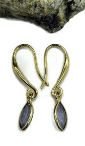 Iolite Earrings, Water Sapphire, Gold plated Sterling Silver, Blue Violet Gemstone