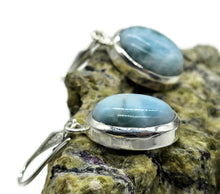 Load image into Gallery viewer, Massive Statement Larimar Earrings, Dolphin Stone, Stone of Atlantis, Sterling Silver