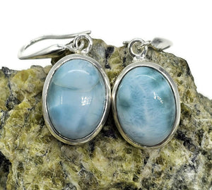 Massive Statement Larimar Earrings, Dolphin Stone, Stone of Atlantis, Sterling Silver