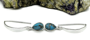 Blue Copper Turquoise Earrings, December Birthstone, Sterling Silver, Pear Shaped