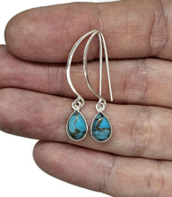 Load image into Gallery viewer, Blue Copper Turquoise Earrings, December Birthstone, Sterling Silver, Pear Shaped