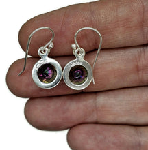 Load image into Gallery viewer, Round Mystic Topaz Earrings, Sterling Silver, Purple Green Gemstone, Fire Topaz