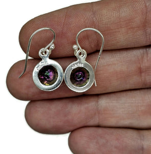 Round Mystic Topaz Earrings, Sterling Silver, Purple Green Gemstone, Fire Topaz