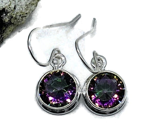 Round Mystic Topaz Earrings, Sterling Silver, Purple Green Gemstone, Fire Topaz