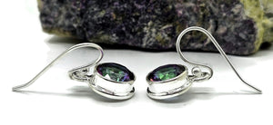 Round Mystic Topaz Earrings, Sterling Silver, Purple Green Gemstone, Fire Topaz