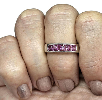 Pink Sapphire Ring, size Q, September Birthstone, Sterling Silver, Channel set Ring