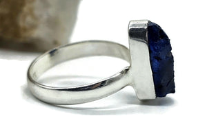 Rough Sapphire Ring, Size P, September Birthstone, Sterling Silver, Raw Blue Sapphire