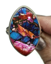 Load image into Gallery viewer, Oyster Turquoise Ring with Pink Opal, Size T, Leaf Shaped, Sterling Silver