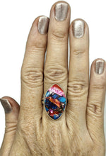 Load image into Gallery viewer, Oyster Turquoise Ring with Pink Opal, Size T, Leaf Shaped, Sterling Silver