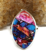 Load image into Gallery viewer, Oyster Turquoise Ring with Pink Opal, Size T, Leaf Shaped, Sterling Silver