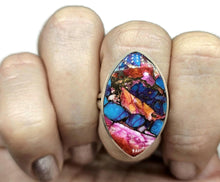 Load image into Gallery viewer, Oyster Turquoise Ring with Pink Opal, Size T, Leaf Shaped, Sterling Silver