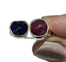 Load image into Gallery viewer, Raw Ruby &amp; Raw Blue Sapphire Ring, Size Q, Sterling Silver, Rough Gemstones