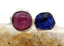 Load image into Gallery viewer, Raw Ruby &amp; Raw Blue Sapphire Ring, Size Q, Sterling Silver, Rough Gemstones