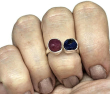 Load image into Gallery viewer, Raw Ruby &amp; Raw Blue Sapphire Ring, Size Q, Sterling Silver, Rough Gemstones