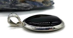 Big Oval Shaped Black Onyx Pendant, Leo Zodiac Stone, Sterling Silver, Protection Stone