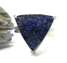 Load image into Gallery viewer, Raw Azurite Ring, size S, Sterling Silver, Rough Triangle Gem, Natural Stone