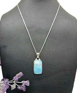 Rectangle Larimar Pendant, Dolphin Stone, Stone of Atlantis, Sterling Silver