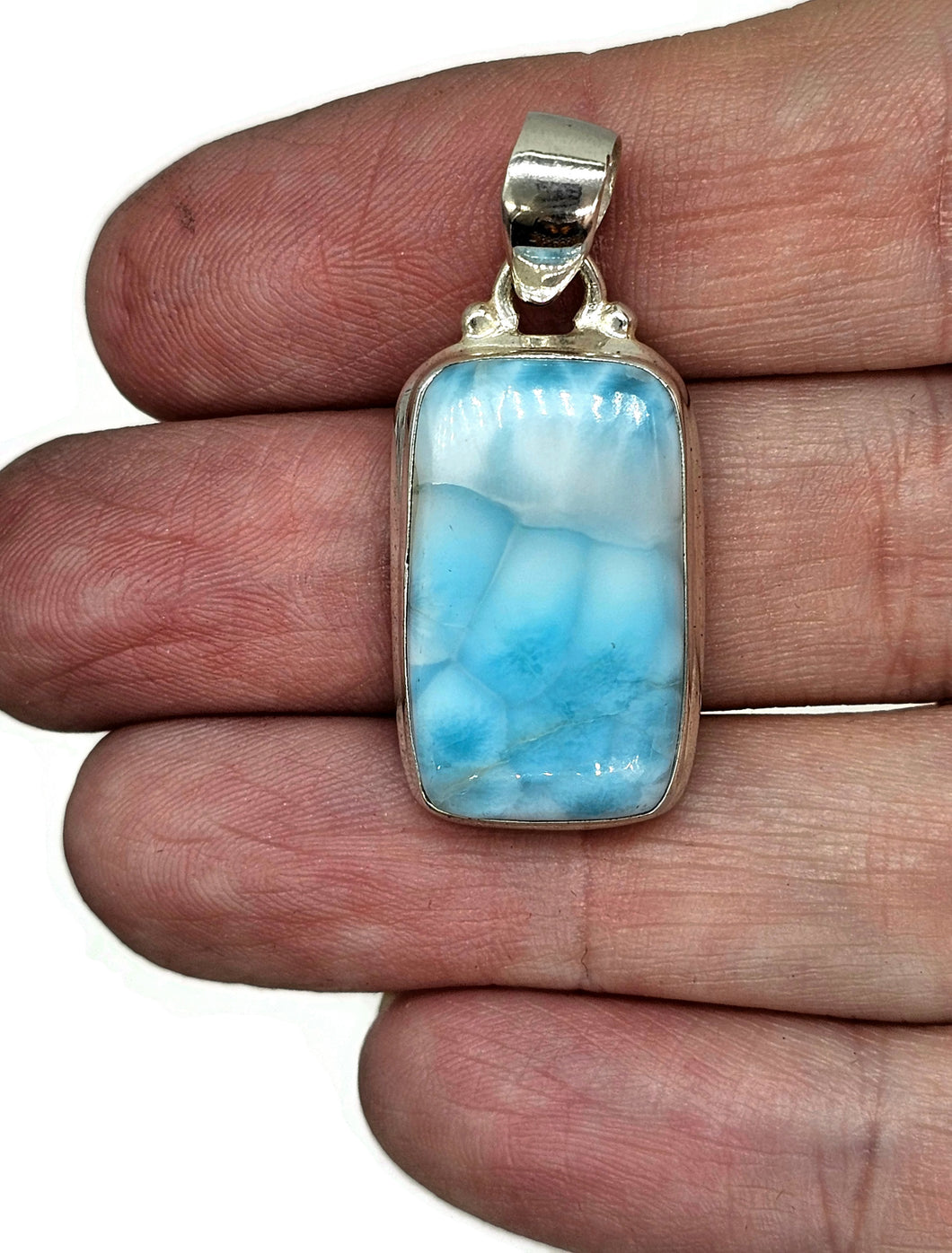 Rectangle Larimar Pendant, Dolphin Stone, Stone of Atlantis, Sterling Silver