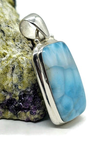 Rectangle Larimar Pendant, Dolphin Stone, Stone of Atlantis, Sterling Silver