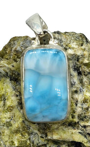 Rectangle Larimar Pendant, Dolphin Stone, Stone of Atlantis, Sterling Silver