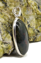 Load image into Gallery viewer, Bloodstone Pendant, Sterling Silver, Oval Shaped, Green Chalcedony with bright red