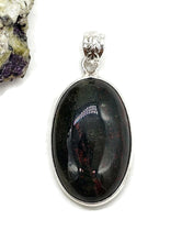 Load image into Gallery viewer, Bloodstone Pendant, Sterling Silver, Oval Shaped, Green Chalcedony with bright red