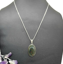 Load image into Gallery viewer, Bloodstone Pendant, Sterling Silver, Oval Shaped, Green Chalcedony with bright red