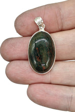 Load image into Gallery viewer, Bloodstone Pendant, Sterling Silver, Oval Shaped, Green Chalcedony with bright red