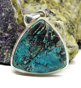 Statement Shattuckite Pendant, Sterling Silver, mix of Azurite, Chrysocolla & Malachite