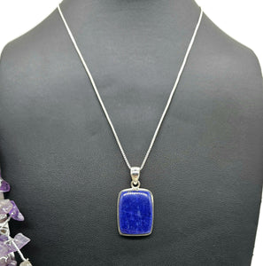 Lapis Lazuli Pendant, Rectangle Shape, Sterling Silver, Protection Stone, Bezel Set