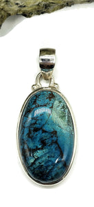 Oval Shattuckite Pendant, Sterling Silver, mix of Azurite, Chrysocolla & Malachite Gem