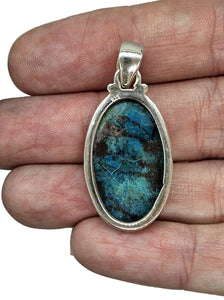 Oval Shattuckite Pendant, Sterling Silver, mix of Azurite, Chrysocolla & Malachite Gem