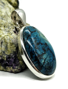 Oval Shattuckite Pendant, Sterling Silver, mix of Azurite, Chrysocolla & Malachite Gem