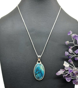 Oval Shattuckite Pendant, Sterling Silver, mix of Azurite, Chrysocolla & Malachite Gem