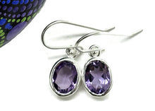 Load image into Gallery viewer, Oval faceted Amethyst Earrings, Sterling Silver, February Birthstone, Spiritual Gem