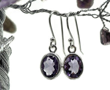 Load image into Gallery viewer, Oval faceted Amethyst Earrings, Sterling Silver, February Birthstone, Spiritual Gem