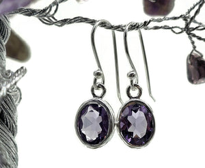 Oval faceted Amethyst Earrings, Sterling Silver, February Birthstone, Spiritual Gem