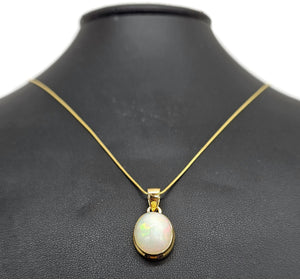 Solid African Opal Pendant, Sterling Silver, 18K Gold Plated, October Birthstone, Aura Gem