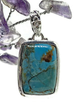 Load image into Gallery viewer, Rectangle Turquoise Pendant, Sterling Silver, December Birthstone, Blue Turquoise