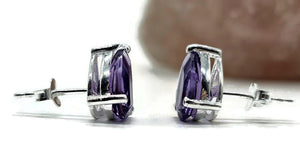 Teardrop Amethyst Studs, 5.5 carats, Sterling Silver, Pear Faceted, Solitaire studs, Prong set