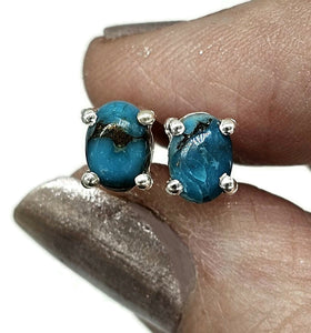 Blue Turquoise Studs, Sterling Silver, Oval Shaped, Copper Turquoise, Protection Stone