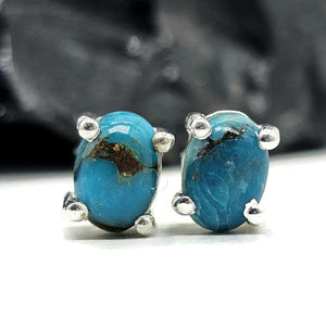 Blue Turquoise Studs, Sterling Silver, Oval Shaped, Copper Turquoise, Protection Stone