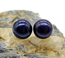 Load image into Gallery viewer, Blue Purple Freshwater Pearl Studs, June Birthstone, Sterling Silver, 10mm, Natural Pearls