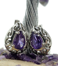 Load image into Gallery viewer, Amethyst Earrings, Huggie Design, Sterling Silver, February Birthstone, Purple Gemstone