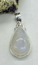 Load image into Gallery viewer, Rainbow Moonstone Pendant, Pear Shape, Sterling Silver, Goddess Stone, Soul Talisman