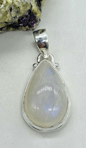 Rainbow Moonstone Pendant, Pear Shape, Sterling Silver, Goddess Stone, Soul Talisman