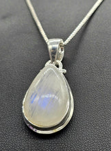 Load image into Gallery viewer, Rainbow Moonstone Pendant, Pear Shape, Sterling Silver, Goddess Stone, Soul Talisman