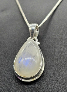 Rainbow Moonstone Pendant, Pear Shape, Sterling Silver, Goddess Stone, Soul Talisman