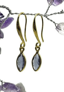 Iolite Earrings, Water Sapphire, Gold plated Sterling Silver, Blue Violet Gemstone