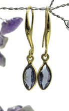 Load image into Gallery viewer, Iolite Earrings, Water Sapphire, Gold plated Sterling Silver, Blue Violet Gemstone